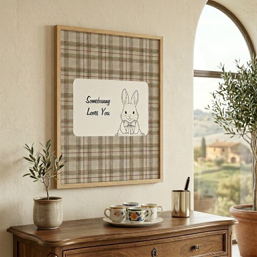 Rustic Grey Gingham Wall Art - Western Style Decor ポスター