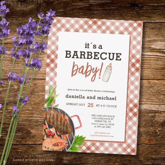 Rustic Grill Barbecue Baby Shower 招待状