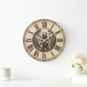 Rustic Grizzly Bear Wall Clock | Wood Style  ラージ壁時計 (ホーム)