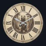Rustic Grizzly Bear Wall Clock | Wood Style  ラージ壁時計<br><div class="desc">Bring the wild spirit of the forest into your home with this stunning rustic grizzly bear wall clock that celebrates the majesty of nature's most iconic creature. 🐻 Featuring a detailed bear standing proudly among tall pine trees in a dense woodland scene, all crafted on a warm wood-look design with...</div>