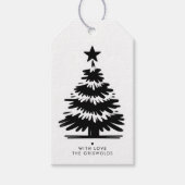 Rustic Grunge Black & White Merry Christmas Tree ギフトタグ (正面)