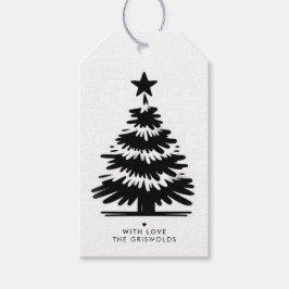 Rustic Grunge Black & White Merry Christmas Tree ギフトタグ
