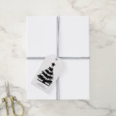 Rustic Grunge Black & White Merry Christmas Tree ギフトタグ (より糸付き)