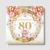 Rustic Guest Book 80th Birthday Boho Blush Floral ゲストブック (正面)