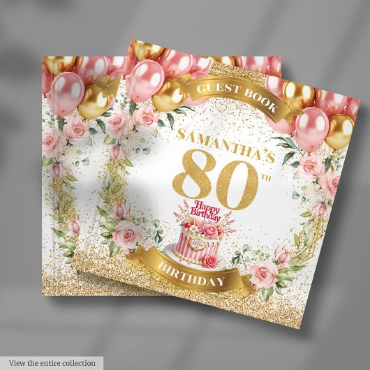 Rustic Guest Book 80th Birthday Boho Blush Floral ゲストブック