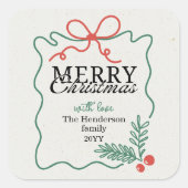 Rustic Hand-drawn frame mistletoe Merry Christmas  スクエアシール (正面)