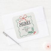 Rustic Hand-drawn frame mistletoe Merry Christmas  スクエアシール (封筒)