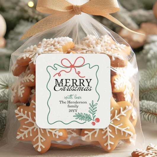 Rustic Hand-drawn frame mistletoe Merry Christmas  スクエアシール