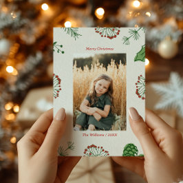 Rustic Hand-Drawn Mistletoe  Pine Christmas Photo  シーズンカード