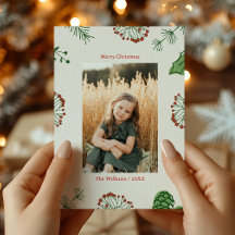 Rustic Hand-Drawn Mistletoe Pine Christmas Photo 