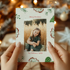 Rustic Hand-Drawn Mistletoe Pine Christmas Photo  シーズンカード