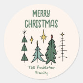 Rustic Hand Painted Green Abstract Christmas Trees ラウンドシール (正面)