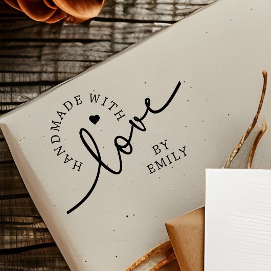 Rustic Handmade with Love Script Heart Baked Goods セルフインキングスタンプ