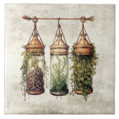 Rustic Hanging Herbs Grapes Watercolors タイル (正面)