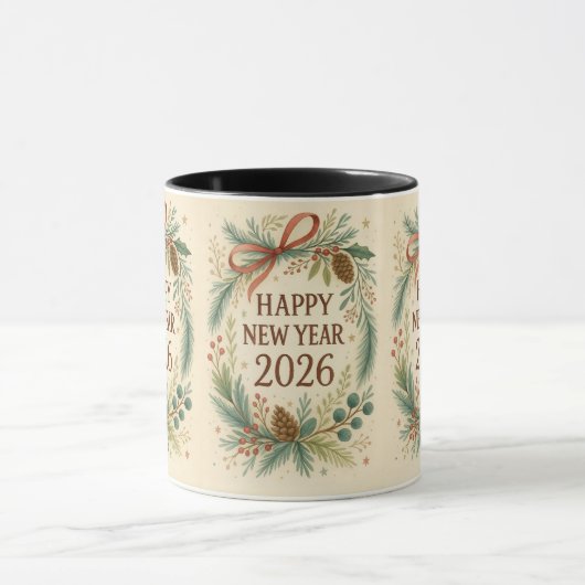 rustic happy new year 2026 coffee mug マグカップ (中央)