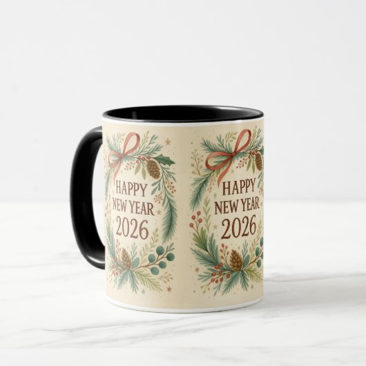 rustic happy new year 2026 coffee mug マグカップ (正面左)