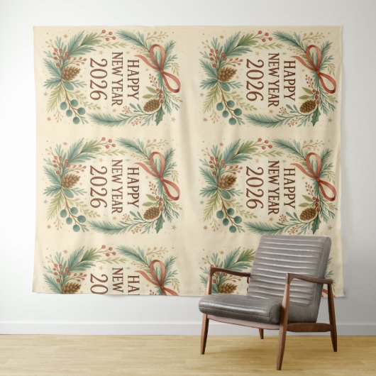 rustic happy new year 2026 party backdrop タペストリー (インサイチュ(横))