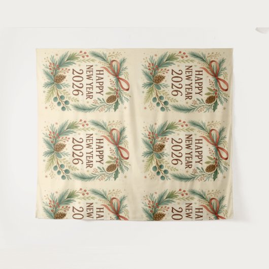 rustic happy new year 2026 party backdrop タペストリー (正面(横))