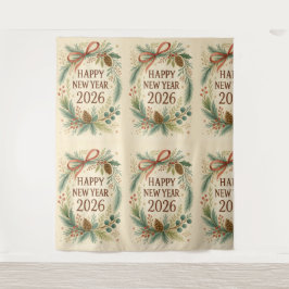 rustic happy new year 2026 party backdrop タペストリー