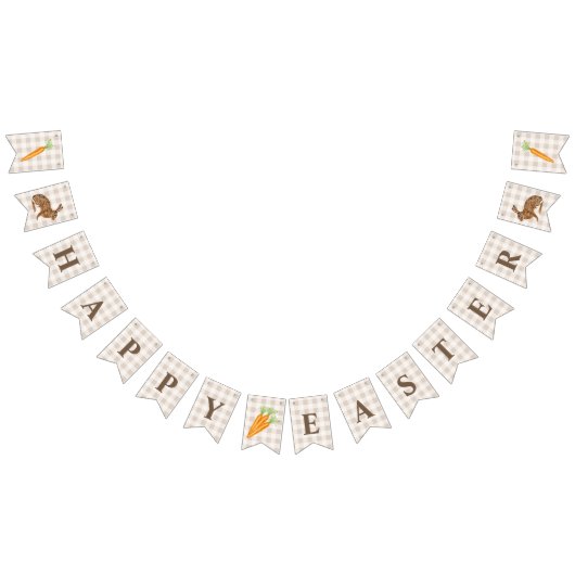 Rustic Hare And Carrot Happy Easter Beige Gingham バンティングフラッグ (全)