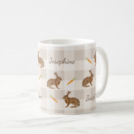 Rustic Hare And Carrots With Name Beige Gingham コーヒーマグカップ