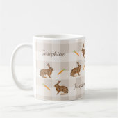 Rustic Hare And Carrots With Name Beige Gingham コーヒーマグカップ (左)