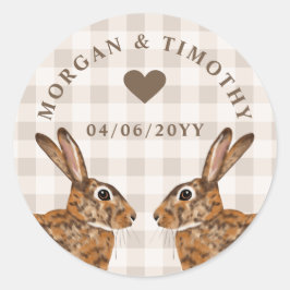 Rustic Hare Bunnies With Names And Date Wedding ラウンドシール