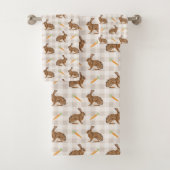 Rustic Hares And Carrots Beige Gingham Pattern バスタオルセット (インサイチュ)