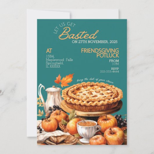 Rustic Harvest Friendsgiving Potluck Invitation シーズンカード (正面)