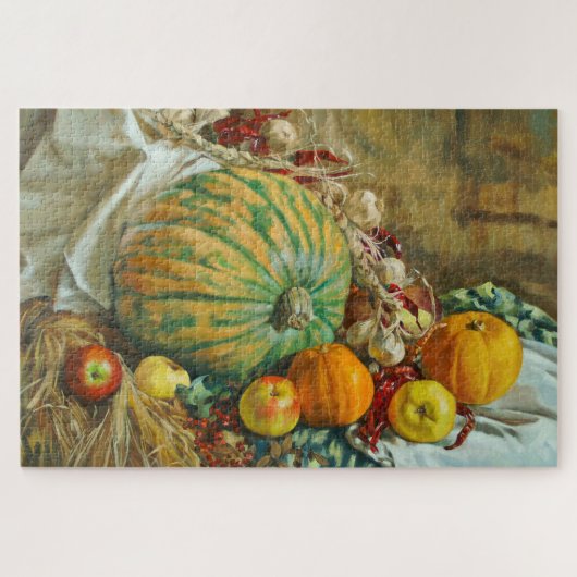 Rustic Harvest Still Life with Pumpkins and Apples ジグソーパズル (横)