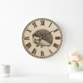 Rustic Hedgehog Wall Clock – Woodland Wooden Style ラージ壁時計 (ホーム)