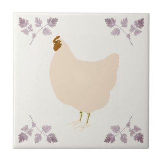 Rustic Hen Chicken and Chervil Herbs Ceramic Tile タイル