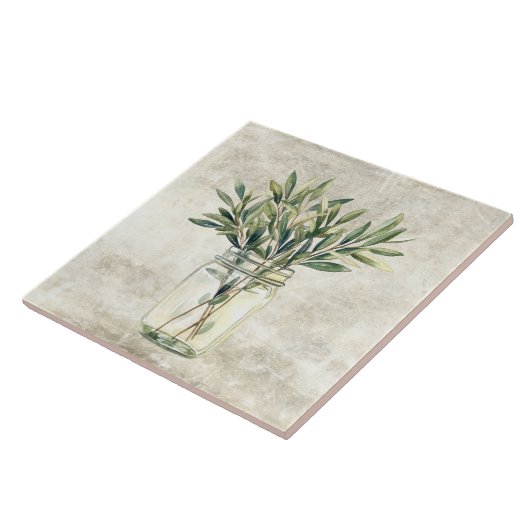 Rustic Herbs in Vintage Jar  タイル (側面)