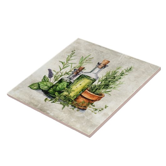 Rustic Herbs & Spices in Bottles & Pots  タイル (側面)