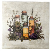 Rustic Herbs & Spices in Bottles Watercolors タイル (正面)