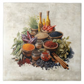 Rustic Herbs Spices in Watercolors タイル (正面)