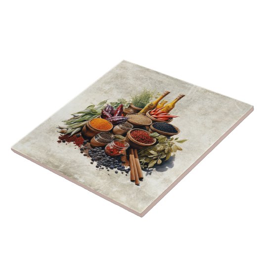 Rustic Herbs Spices in Watercolors タイル (側面)