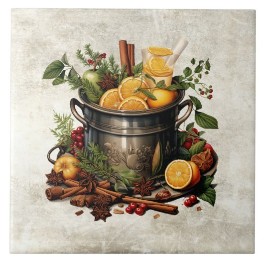 Rustic Herbs & Spices Punch Bowl Pine タイル (正面)