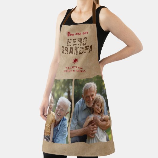 Rustic Hero Grandpa Father`s Day 2 Photo Collage エプロン (インサイチュ)