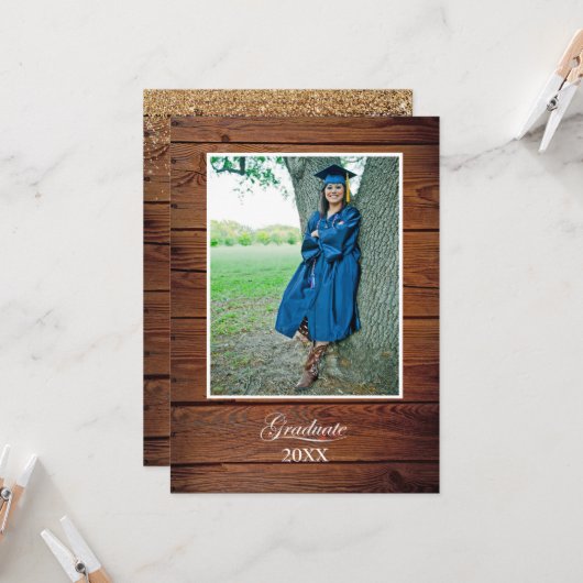 Rustic High School Graduation Announcement - photo カード (正面/裏面インサイチュ)
