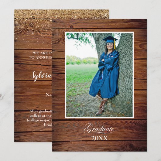 Rustic High School Graduation Announcement - photo カード (正面/裏面)