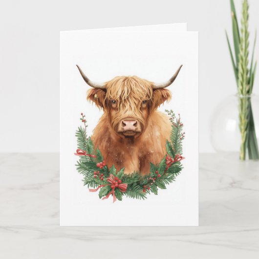 Rustic Highland Cow Christmas シーズンカード (正面)