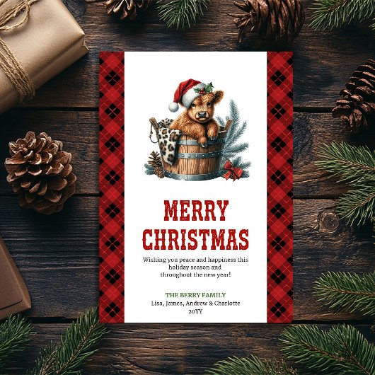 Rustic highland cow Christmas greeting card art シーズンカード
