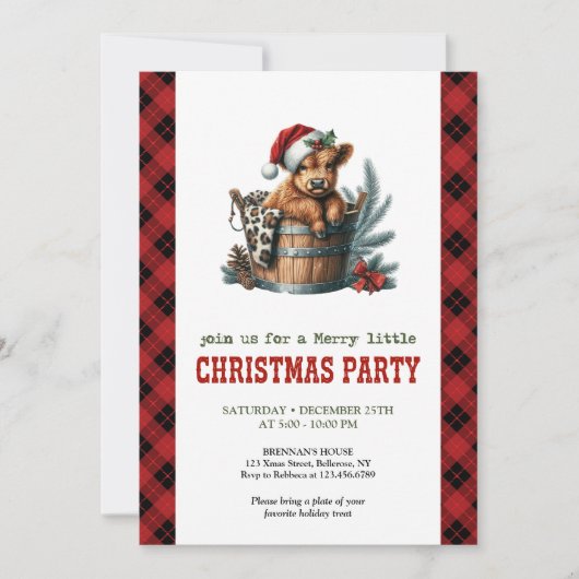 Rustic highland cow Christmas party invitation 招待状 (正面)