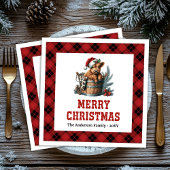 Rustic highland cow red black plaid Xmas napkin