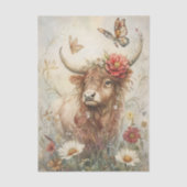 Rustic Highland Cow With Butterfly Decoupage 薄葉紙 (正面)