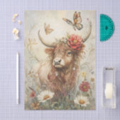Rustic Highland Cow With Butterfly Decoupage 薄葉紙 (クラフト)