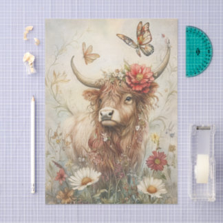 Rustic Highland Cow With Butterfly Decoupage 薄葉紙