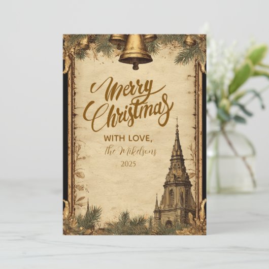 Rustic Holiday Bells Christmas シーズンカード (スタンド正面)