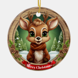 Rustic Holiday Character Xmas Reindeer Gift 🦌🎄 セラミックオーナメント